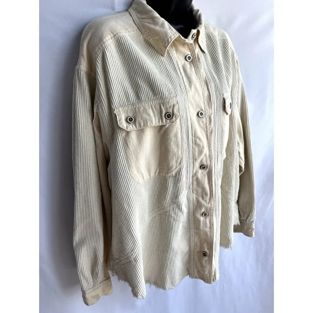 Thread & Supply Corduroy Beige Cream Shacket Shirt Jacket Size S Utility Unisex